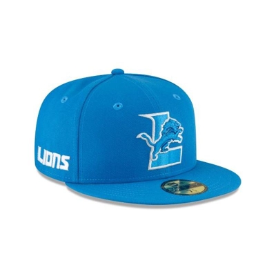 Blue Detroit Lions Hat - New Era NFL Logo Mix 59FIFTY Fitted Caps USA1745602